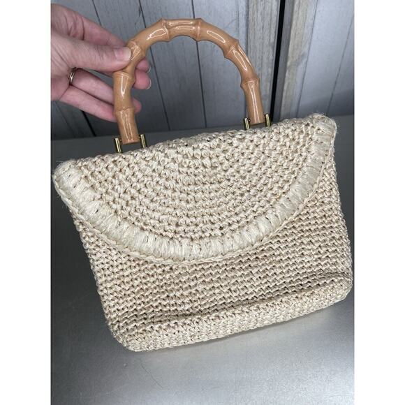 Dayne Taylor Raffia Handbag Japan Metal Turnlock 1960s Vintage Double Sided - Picture 2 of 7
